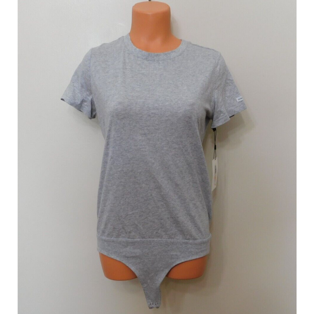 𝅺JR559 Calvin Klein Jeans Gray :Logo Sleeve T-Shirt Bodysuit Size XL - Picture 2 of 3